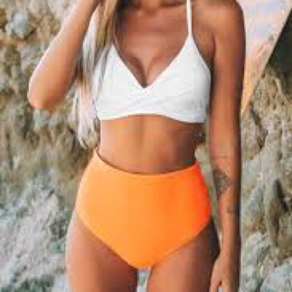 Cupshe Other - Cupshe High Waisted Orange and White Bikini